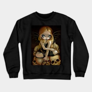 Creepy Cute Goth Fairy on Pile of Skulls Crewneck Sweatshirt